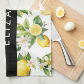 レモンパターン，レモンフラワー離れズ，お名前 キッチンタオル (四つ折り)