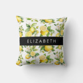 レモンパターン，レモンフラワー離れズ，お名前 クッション (正面)