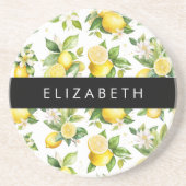 レモンパターン，レモンフラワー離れズ，お名前 コースター (正面)