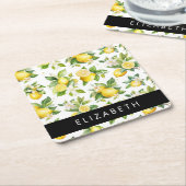 レモンパターン,レモンフラワー離れズ,お名前 スクエアペーパーコースター (アングル)