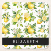 レモンパターン,レモンフラワー離れズ,お名前 スクエアペーパーコースター (正面)