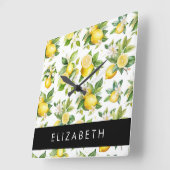 レモンパターン，レモンフラワー離れズ，お名前 スクエア壁時計 (傾斜)