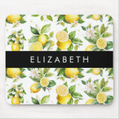 レモンパターン，レモンフラワー離れズ，お名前 マウスパッド (正面)
