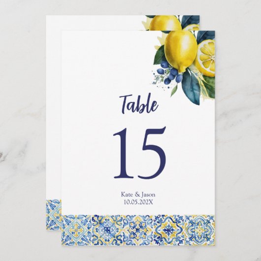 レモンパーソナライズされたと結婚タイルの表番号 招待状 (正面/裏面)