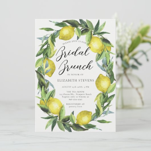 レモンパーティーイエローグリーンブライトシックブライダルシャワー 招待状 (スタンド正面)