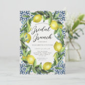 レモンパーティーイタリアンブルータイルモダンブライダルシャワー 招待状 (スタンド正面)