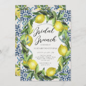 レモンパーティーイタリアンブルータイルモダンブライダルシャワー 招待状 (正面/裏面)