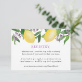 レモンパープルブライダルシャワーレジストリまたは詳細 エンクロージャーカード (スタンド正面)