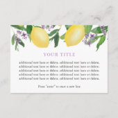 レモンパープルブライダルシャワーレジストリまたは詳細 エンクロージャーカード (裏面)