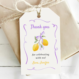 レモンパープルボウ最初の誕生日パーティー ギフトタグ