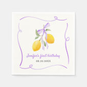 レモンパープルボウ最初の誕生日パーティー スタンダードカクテルナプキン (正面)