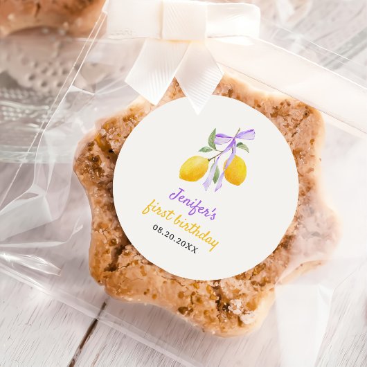 レモンパープルボウ最初の誕生日パーティー ラウンドシール