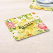 レモンピンクグラデーションフローラ水感動的色 スクエアペーパーコースター (アングル)