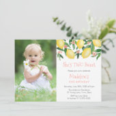 レモンピンクツースイートガールバースデーパーティー写真 招待状 (スタンド正面)