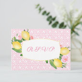 レモンピンクホワイトタイル食事オプションパーティー 出欠カード (スタンド正面)