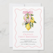 レモンピンクボウのきちんとしたクォケット誕生日 招待状 (正面)