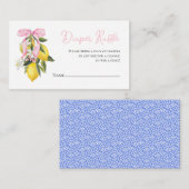 レモンピンクボウコケットベビーシャワーおむつラッフル エンクロージャーカード (正面/裏面)