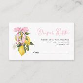 レモンピンクボウコケットベビーシャワーおむつラッフル エンクロージャーカード (正面)