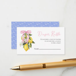 レモンピンクボウコケットベビーシャワーおむつラッフル エンクロージャーカード