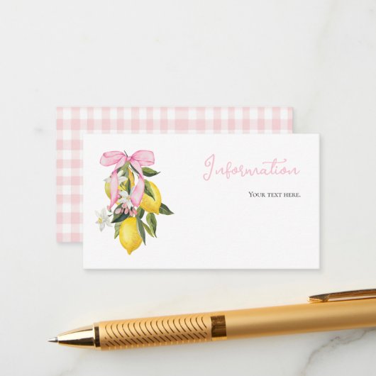 レモンピンクボウコケット赤ちゃんシャワー情報 エンクロージャーカード (正面/裏面インサイチュ)