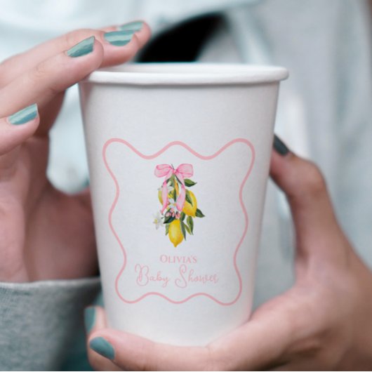 レモンピンクボウコケ名門私立校風のットベビーシャワー 紙コップ
