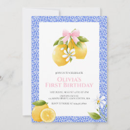 レモンピンクボウ名門私立校風のコケット誕生日 招待状