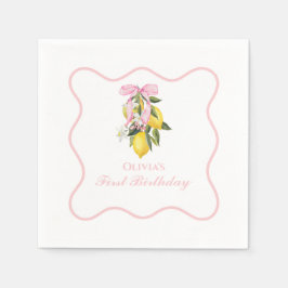 レモンピンクボウ名門私立校風のコケット1歳の誕生日 スタンダードカクテルナプキン