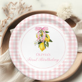 レモンピンクボウ名門私立校風のコケット1歳の誕生日 ペーパープレート