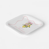 レモンピンクボウ名門私立校風のコケット1歳の誕生日 ペーパープレート (傾斜あり)