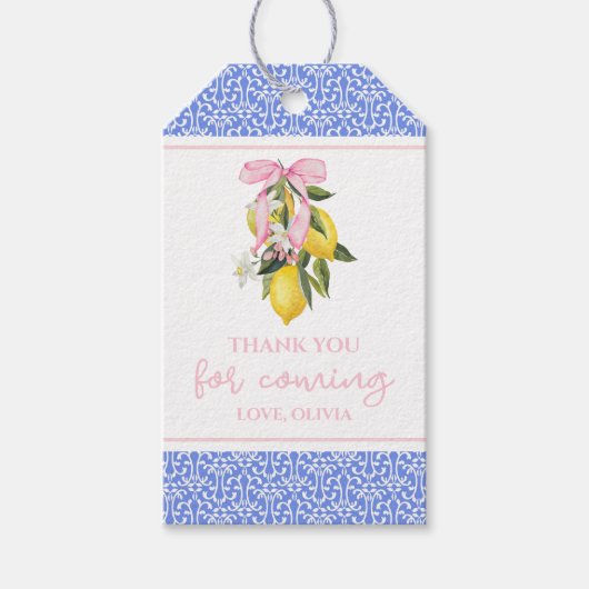 レモンピンクボウ名門私立校風のベビーシャワー ギフトタグ (正面)