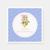 レモンピンクボウ名門私立校風の1歳の誕生日 スタンダードカクテルナプキン (正面)