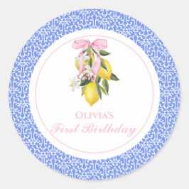 レモンピンクボウ名門私立校風の1歳の誕生日 ラウンドシール