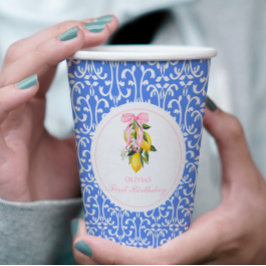 レモンピンクボウ名門私立校風の1歳の誕生日 紙コップ