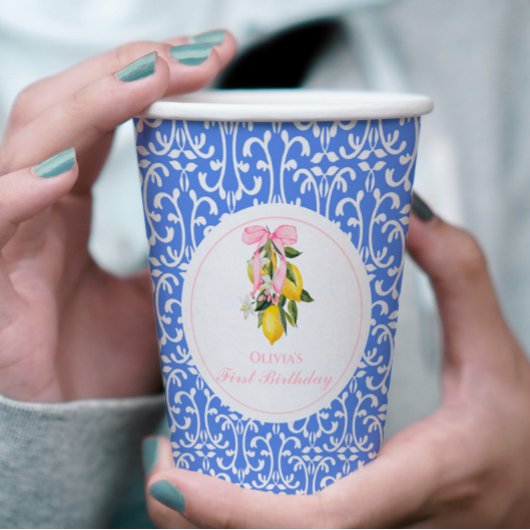 レモンピンクボウ名門私立校風の1歳の誕生日 紙コップ