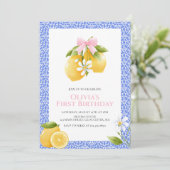 レモンピンクリボンのおしゃれコケット誕生日 招待状 (スタンド正面)