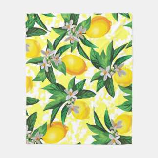 レモンファンタジー:クリエイティブフローラルパターン フリースブランケット