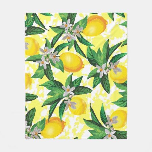 レモンファンタジー:クリエイティブフローラルパターン フリースブランケット (正面)