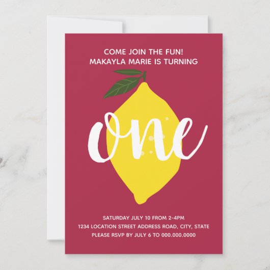 レモンファースト誕生日招待状//夏の1日目 招待状 (正面)