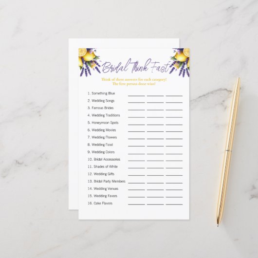 レモンファ考えッストブライダルシャワーゲーム (正面/裏面インサイチュ)