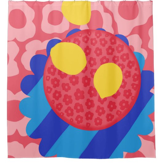 レモンフラワープレート シャワーカーテン (正面)