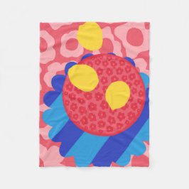 レモンフラワープレート フリースブランケット