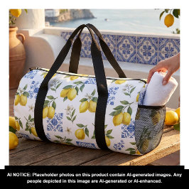 レモンフランスカントリーテイル柄 イエロー ブルー ダッフルバッグ