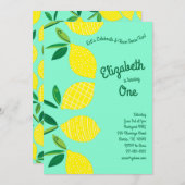 レモンフルーツかわいい子どもたち1歳の誕生日パーティー 招待状 (正面/裏面)