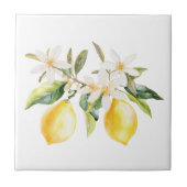 レモンフルーツとホワイトフラワーズツリーブランチ タイル (正面)