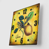 レモンフルーツによっては植物の葉のヴィンテージが開花します スクエア壁時計 (傾斜)