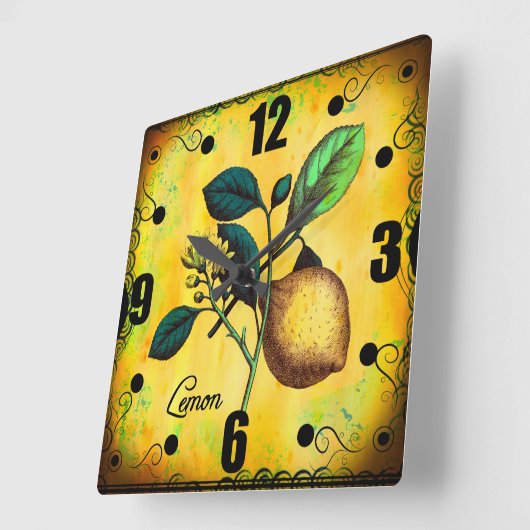 レモンフルーツによっては植物の葉のヴィンテージが開花します スクエア壁時計 (傾斜)