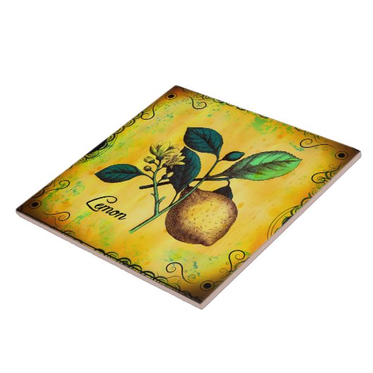 レモンフルーツによっては植物の葉のヴィンテージが開花します タイル (側面)