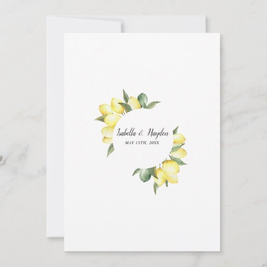 レモンフルーツイエローサマー庭園の結婚式 招待状 (裏面)
