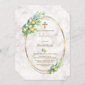 レモンフルーツエレガント大理石の書道バプテスマ 招待状 (正面/裏面)