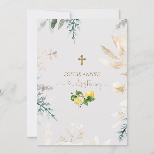 レモンフルーツエレガント金ゴールドフローラガール《キリスト教》洗礼式や命名式 招待状 (裏面)